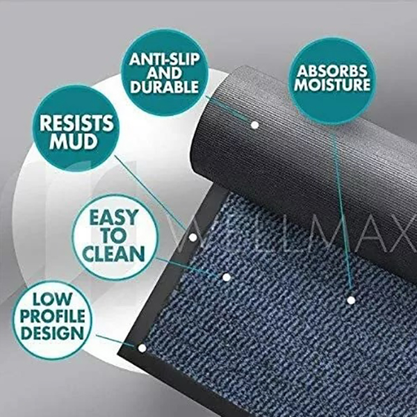 Heavy Duty Non Slip Blue/Black Rubber Mats Hard Wearing For Indoor And Outdoor